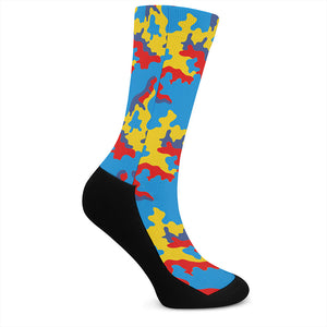 Red Yellow And Blue Camouflage Print Crew Socks