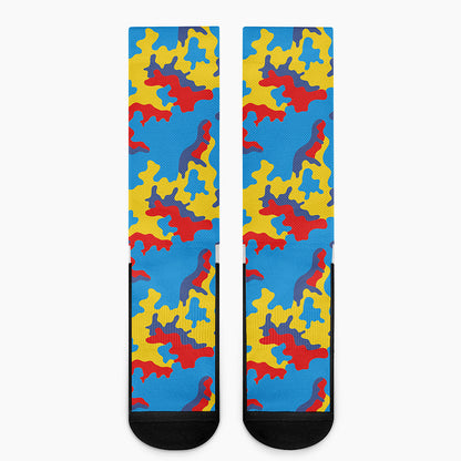 Red Yellow And Blue Camouflage Print Crew Socks