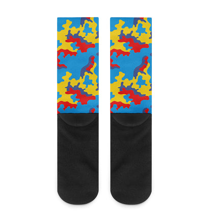 Red Yellow And Blue Camouflage Print Crew Socks