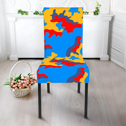 Red Yellow And Blue Camouflage Print Dining Chair Slipcover