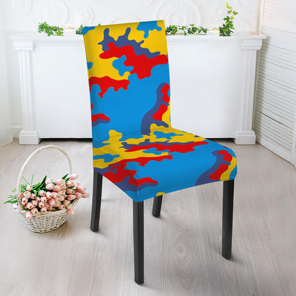 Red Yellow And Blue Camouflage Print Dining Chair Slipcover