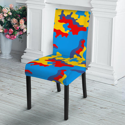 Red Yellow And Blue Camouflage Print Dining Chair Slipcover