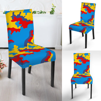 Red Yellow And Blue Camouflage Print Dining Chair Slipcover