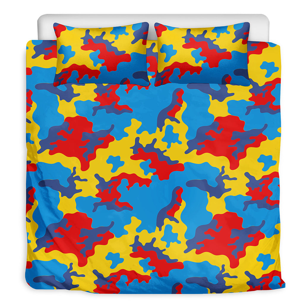 Red Yellow And Blue Camouflage Print Duvet Cover Bedding Set
