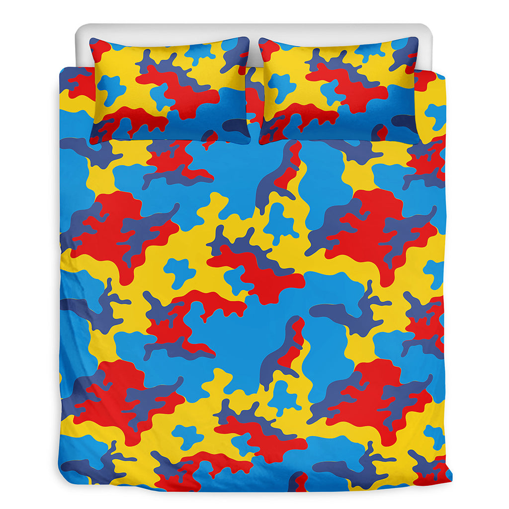 Red Yellow And Blue Camouflage Print Duvet Cover Bedding Set