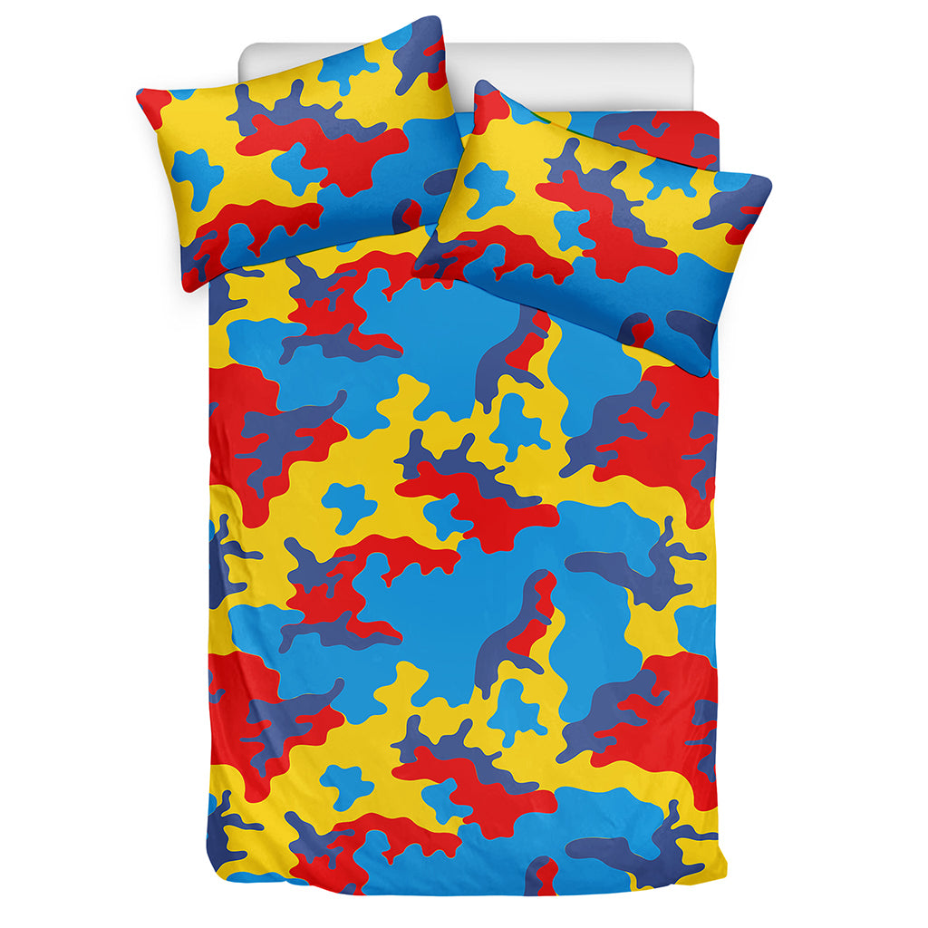 Red Yellow And Blue Camouflage Print Duvet Cover Bedding Set