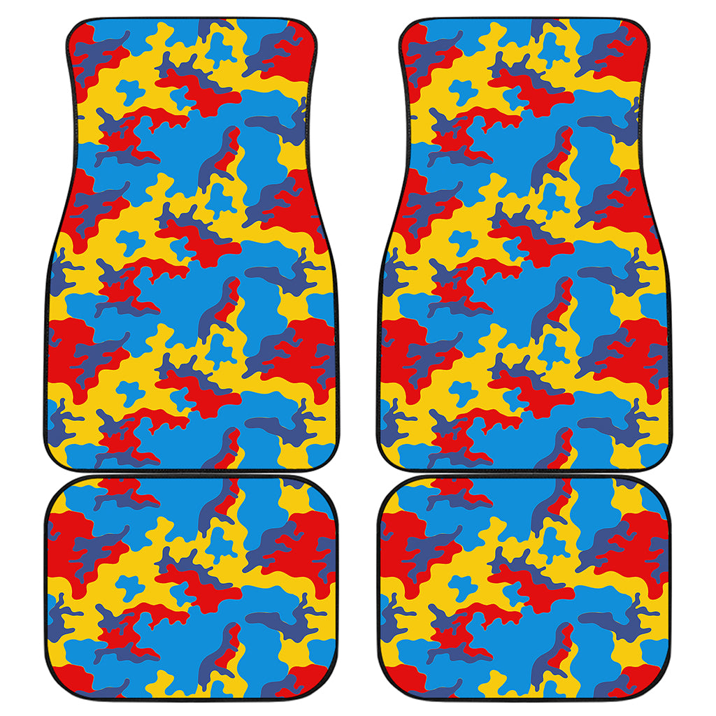 Red Yellow And Blue Camouflage Print Front and Back Car Floor Mats
