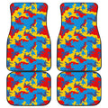 Red Yellow And Blue Camouflage Print Front and Back Car Floor Mats