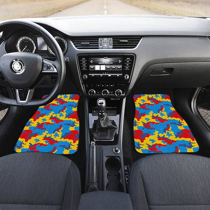 Red Yellow And Blue Camouflage Print Front and Back Car Floor Mats