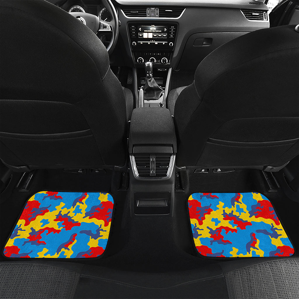 Red Yellow And Blue Camouflage Print Front and Back Car Floor Mats