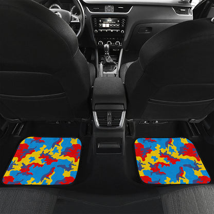 Red Yellow And Blue Camouflage Print Front and Back Car Floor Mats
