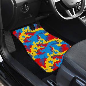 Red Yellow And Blue Camouflage Print Front and Back Car Floor Mats