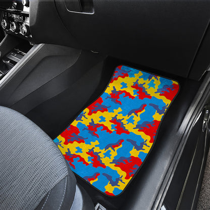 Red Yellow And Blue Camouflage Print Front and Back Car Floor Mats