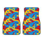 Red Yellow And Blue Camouflage Print Front Car Floor Mats