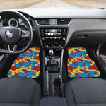 Red Yellow And Blue Camouflage Print Front Car Floor Mats