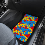 Red Yellow And Blue Camouflage Print Front Car Floor Mats