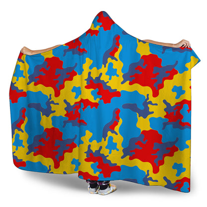 Red Yellow And Blue Camouflage Print Hooded Blanket