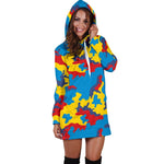 Red Yellow And Blue Camouflage Print Hoodie Dress GearFrost
