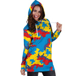 Red Yellow And Blue Camouflage Print Hoodie Dress GearFrost