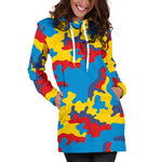 Red Yellow And Blue Camouflage Print Hoodie Dress GearFrost