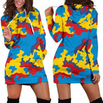 Red Yellow And Blue Camouflage Print Hoodie Dress GearFrost