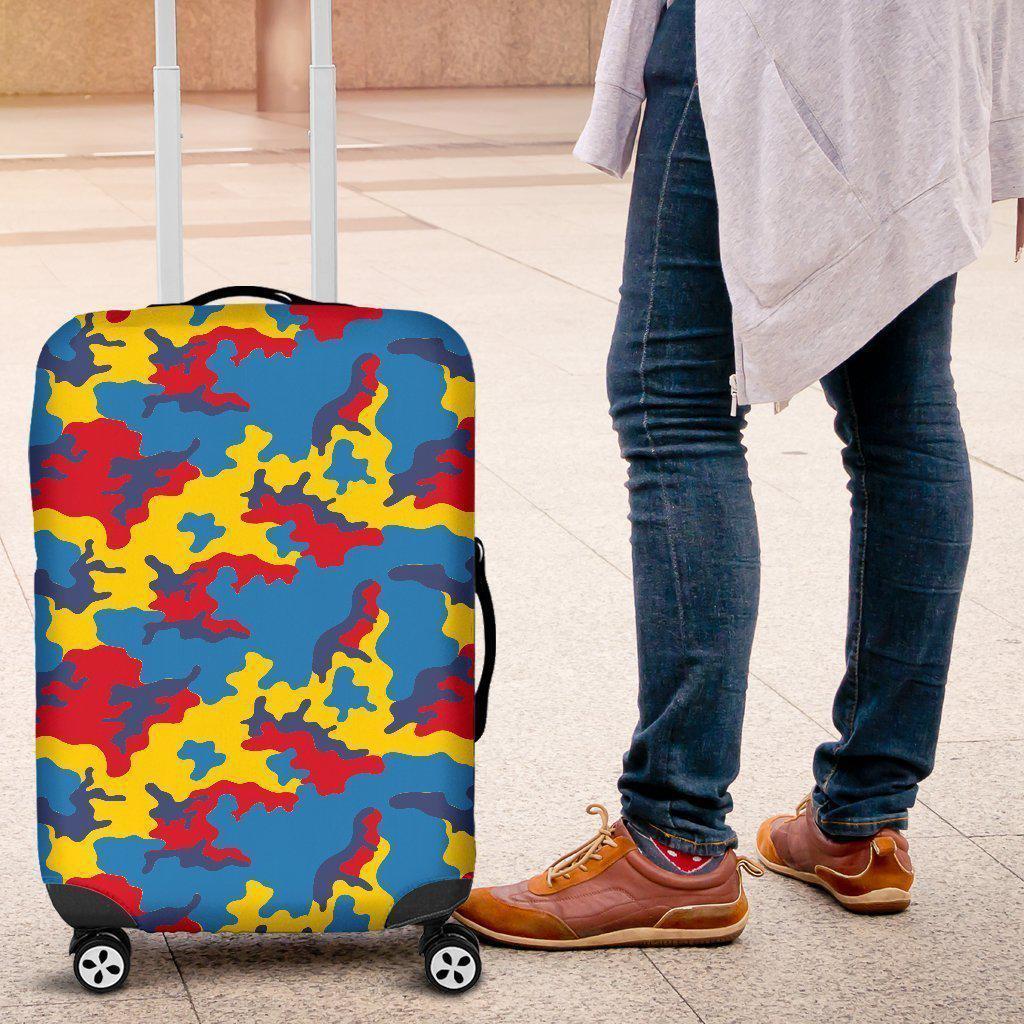 Red Yellow And Blue Camouflage Print Luggage Cover GearFrost