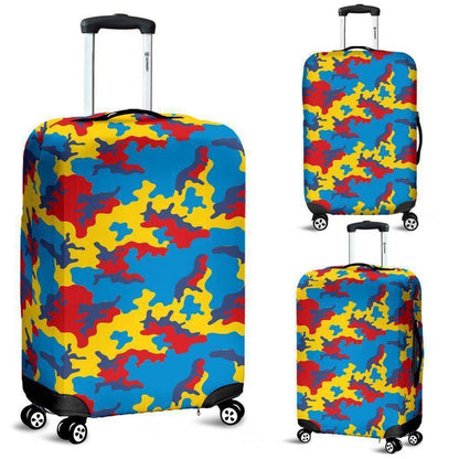 Red Yellow And Blue Camouflage Print Luggage Cover GearFrost