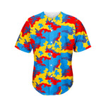 Red Yellow And Blue Camouflage Print Men's Baseball Jersey
