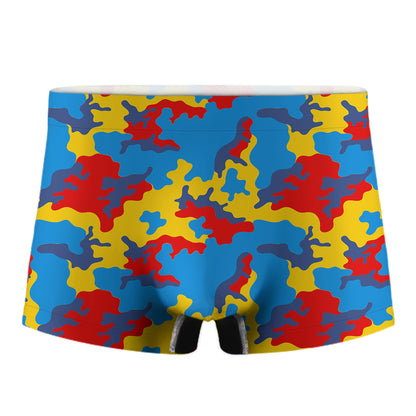 Red Yellow And Blue Camouflage Print Men's Boxer Briefs