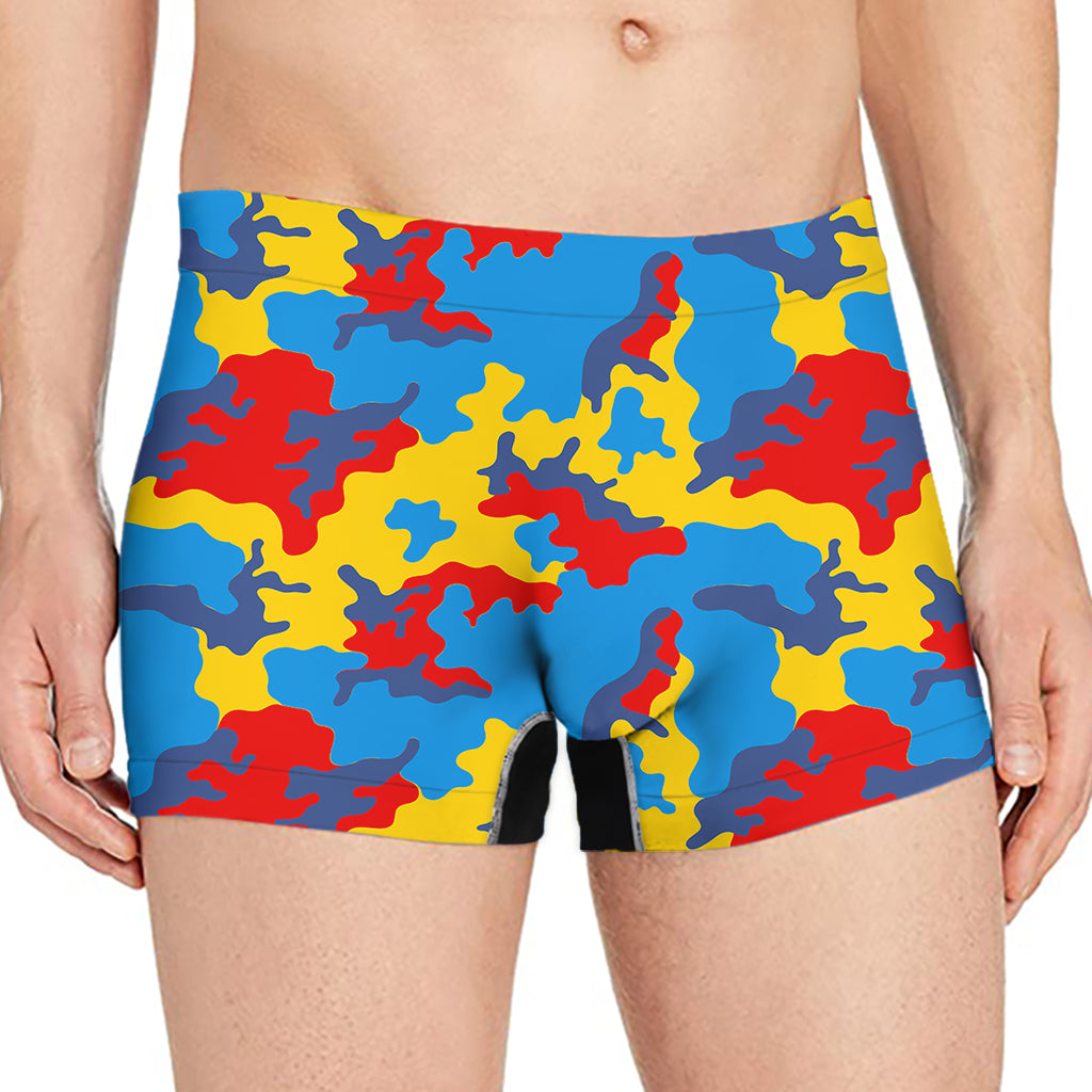 Red Yellow And Blue Camouflage Print Men's Boxer Briefs