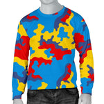Red Yellow And Blue Camouflage Print Men's Crewneck Sweatshirt GearFrost