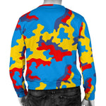 Red Yellow And Blue Camouflage Print Men's Crewneck Sweatshirt GearFrost