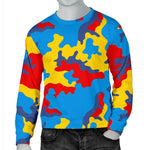 Red Yellow And Blue Camouflage Print Men's Crewneck Sweatshirt GearFrost