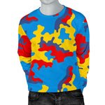 Red Yellow And Blue Camouflage Print Men's Crewneck Sweatshirt GearFrost
