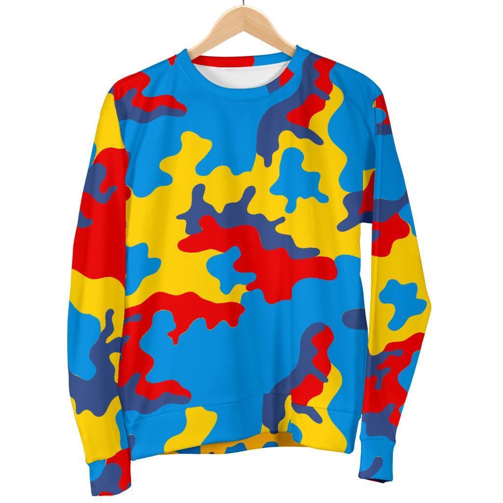 Red Yellow And Blue Camouflage Print Men's Crewneck Sweatshirt GearFrost