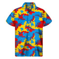Red Yellow And Blue Camouflage Print Men's Short Sleeve Shirt