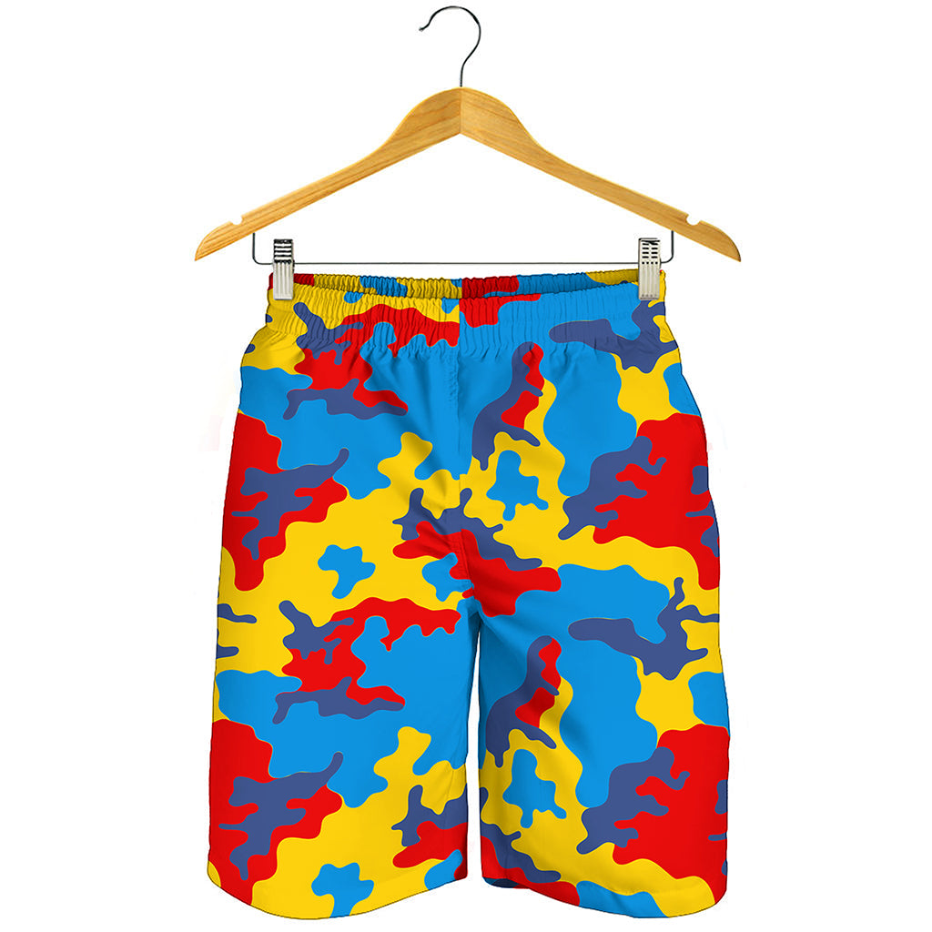 Red Yellow And Blue Camouflage Print Men's Shorts