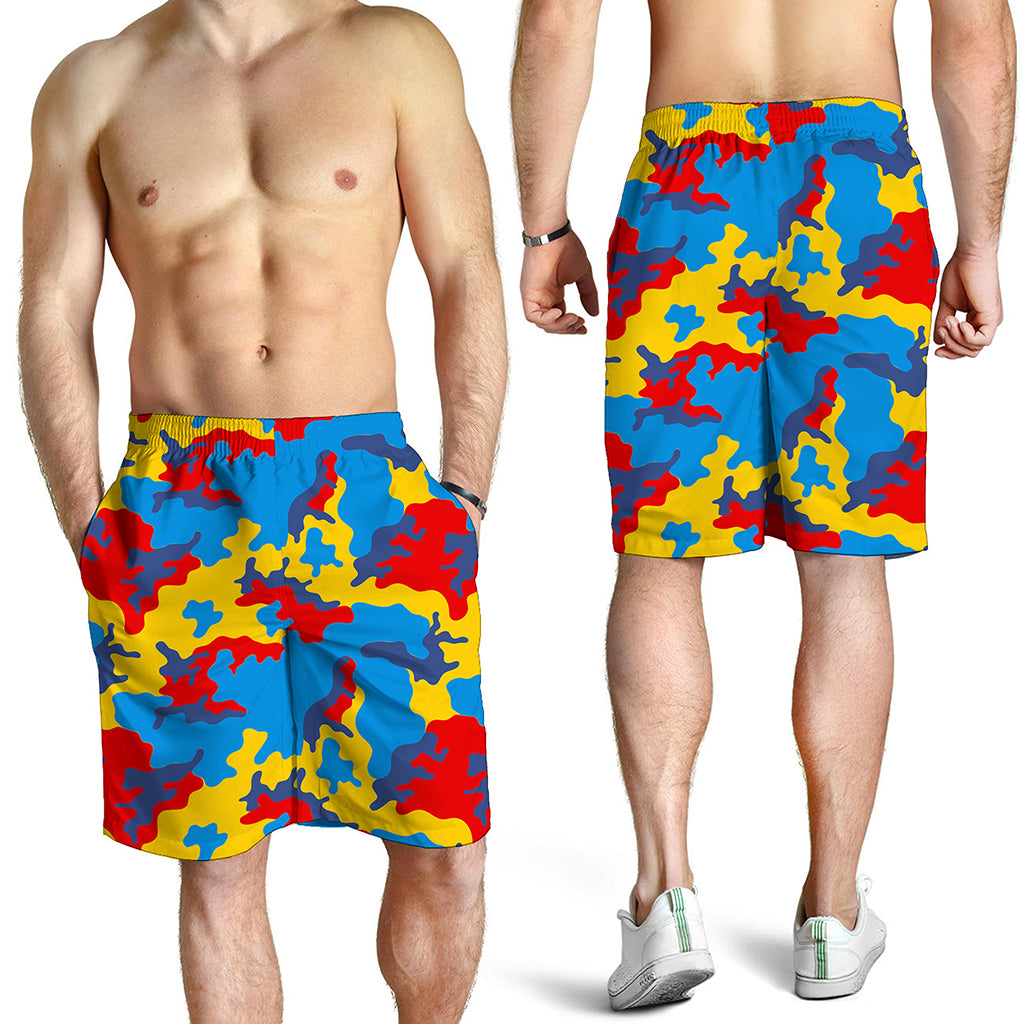 Red Yellow And Blue Camouflage Print Men's Shorts