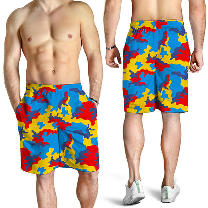 Red Yellow And Blue Camouflage Print Men's Shorts