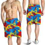Red Yellow And Blue Camouflage Print Men's Shorts