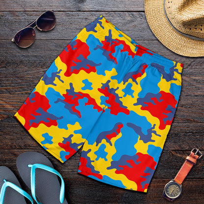 Red Yellow And Blue Camouflage Print Men's Shorts