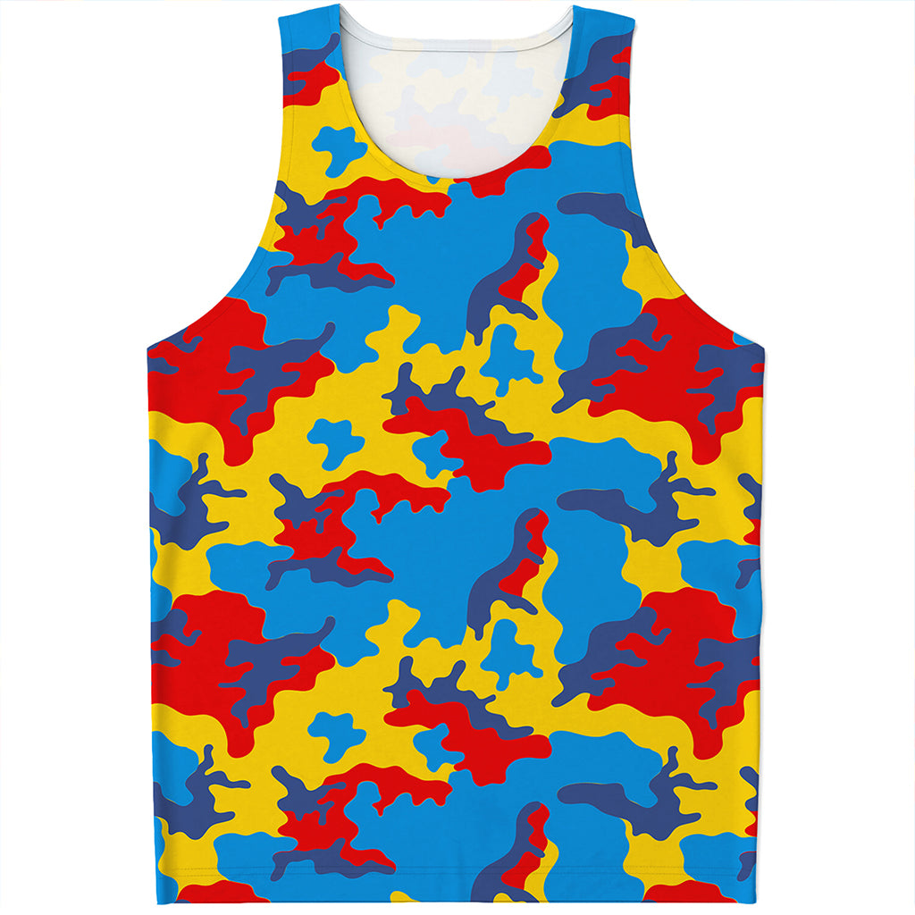 Red Yellow And Blue Camouflage Print Men's Tank Top