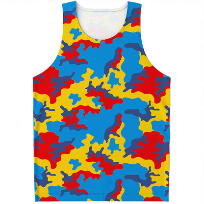 Red Yellow And Blue Camouflage Print Men's Tank Top