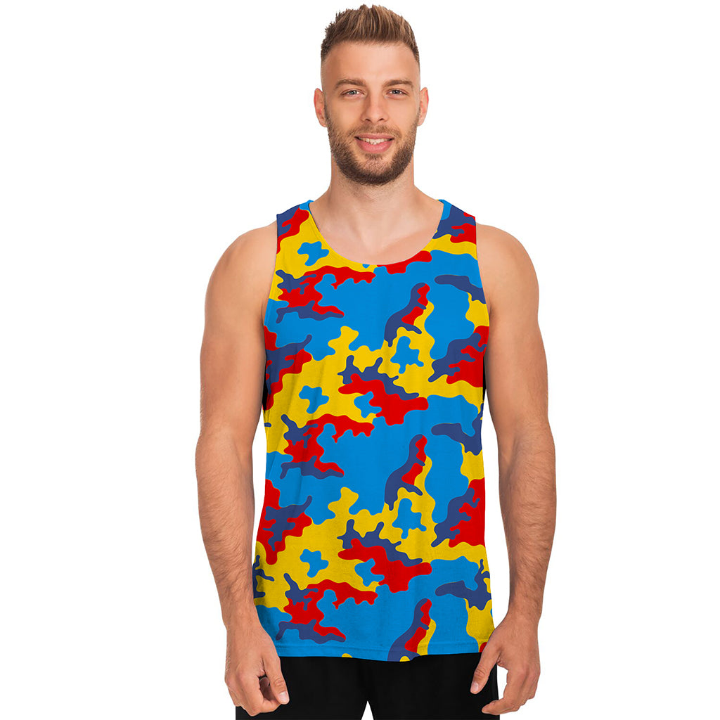 Red Yellow And Blue Camouflage Print Men's Tank Top