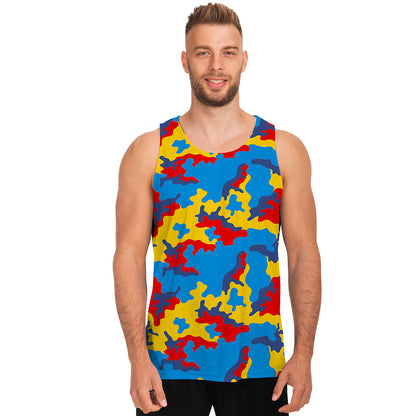 Red Yellow And Blue Camouflage Print Men's Tank Top