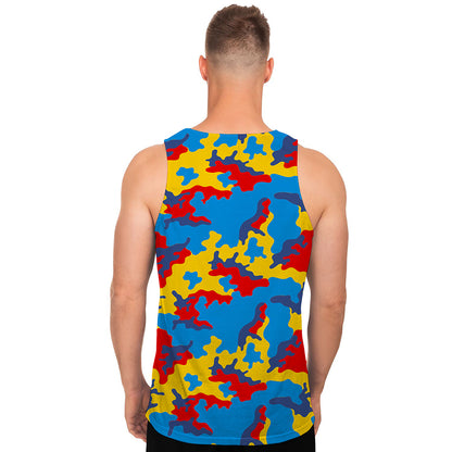 Red Yellow And Blue Camouflage Print Men's Tank Top