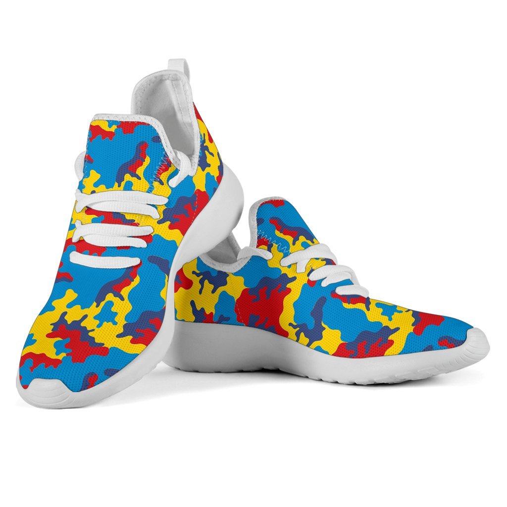 Red Yellow And Blue Camouflage Print Mesh Knit Shoes GearFrost