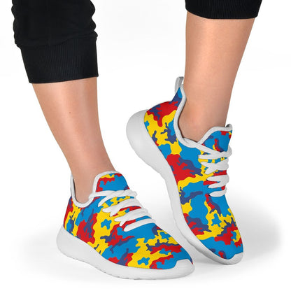 Red Yellow And Blue Camouflage Print Mesh Knit Shoes GearFrost
