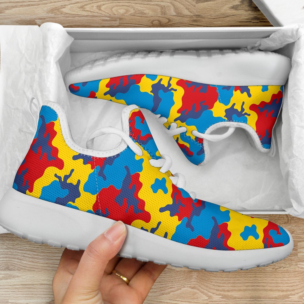 Red Yellow And Blue Camouflage Print Mesh Knit Shoes GearFrost