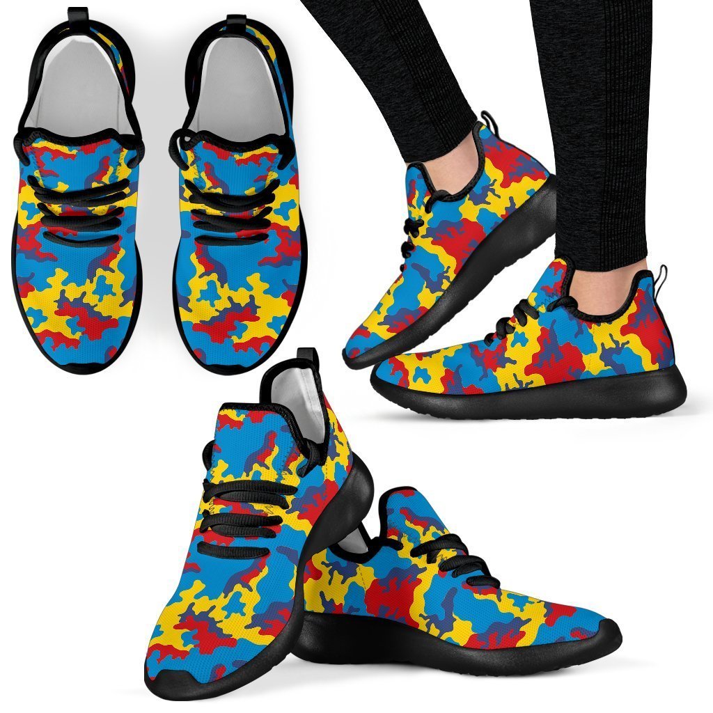 Red Yellow And Blue Camouflage Print Mesh Knit Shoes GearFrost